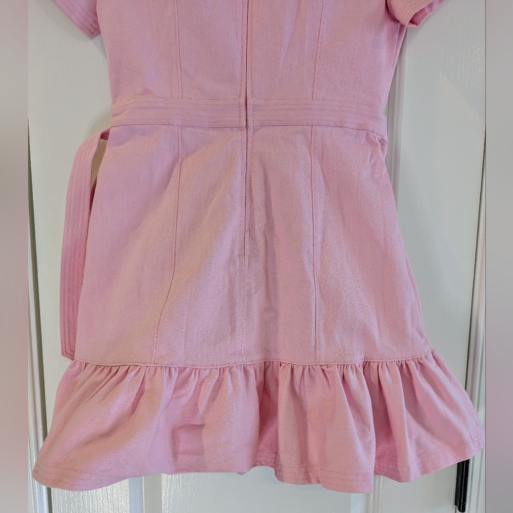CINQ A SEPT JOSI Pink Quartz Denim Mini Ruffle Dress Sz 8 NWT Romantic Feminine - Picture 15 of 16